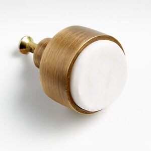 🌙 B19- Crate and Barrel Marble Inlay Antique Brass Knob